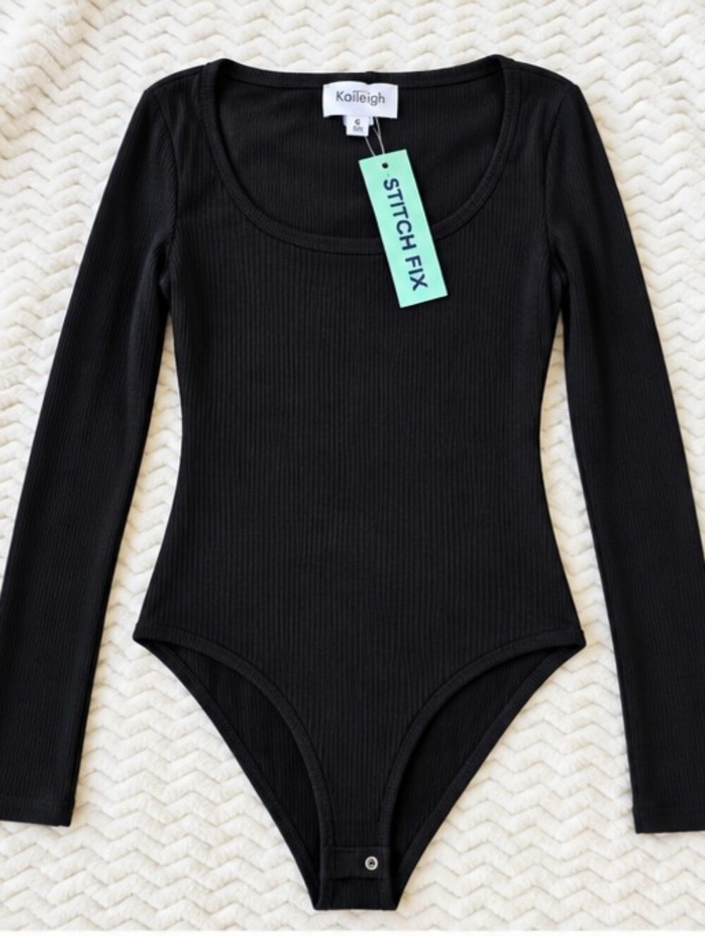 Kaileigh Black Ribbed Long-Sleeve Scoop-Neck Bodysuit